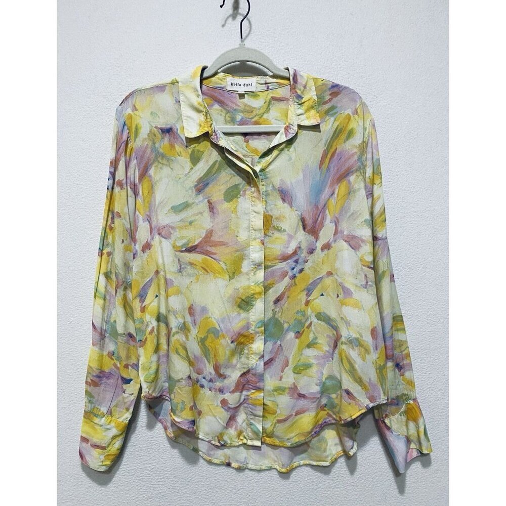 Bella Dahl Top Womens Large Garden Watercolor Floral Lightweight Boho Artsy